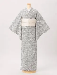 洗える着物　小紋　極美品　袷　洗える小紋　フルセット可　伝統文様　四季の風景　白のサムネイル