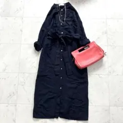 ガリャルダガランテ ワンピース リネン ネイビー ウエストベルト