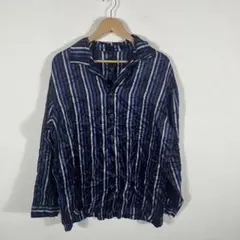 90's vintage 長袖シャツ ブルー ストライプ シルク ALFANIのサムネイル