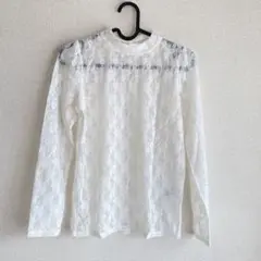 【美品】ホワイト レース シースルー 長袖シャツ 【E hyphen】