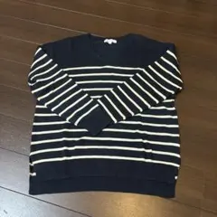 3can4on Vネック ボーダーニット ネイビー×ホワイト