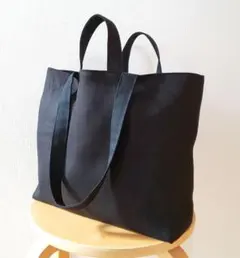 ブラックリネンと帆布の大きな2wayトートバッグ