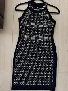 ビーズ装飾タイトドレス ハイネック ストレッチ