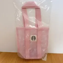 ※ラスト1つ【新品】台湾スタバ限定　漁師バッグ　メッシュトートバッグ　ピンク小のサムネイル