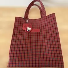 ファミリア　familiar　赤チェック　バッグ　縦型トートバッグ　大