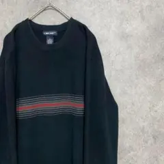 00S ボーダー　コットンニット　メンズ　M 黒　古着　個性派　大きめ　A3