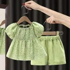 花柄セットアップ 4-5Y 黄緑カラー