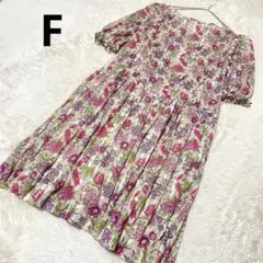 半袖ワンピース 花柄 白 ミディ丈 透け感 ノーカラー ラメ 派手柄/F