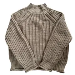 【美品】GU ハイネック リブ編み ニットセーター ベージュ