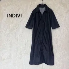 INDIVI インディヴィ 半袖　デニムシャツワンピース M ダークブルーのサムネイル