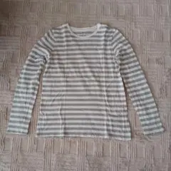 ムジルシリョウヒン 長袖Ｔシャツ　綿100% 白✕グレー　ボーダー　M