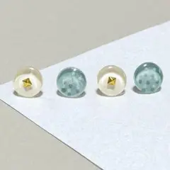 ブルー アイボリー パール ドット ピアス 小さめ お出かけ 【352】