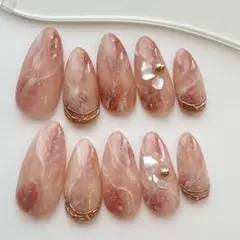 サイズオーダー　ニュアンスネイル　ピンクブラウン　秋ネイル　大理石　うるツヤ