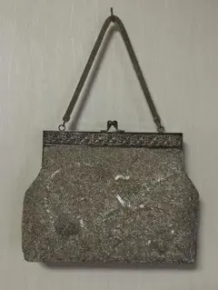 バッグ ハンドバッグ レディース パーティーバッグ ビーズ シルバー がま口