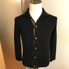 メンズ【美品 シップス】S ~M 黒 茶 ウール 羊革 立襟 リブ カーディガンのサムネイル