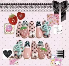 【現品】女児ネイル　ドット　リボン　ピンク　ちゅるん　ガーリー　コフィン