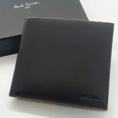 新品未使用　ポールスミス　折り財布　ロゴ刻印　マルチストライプ　レザー　ブラック