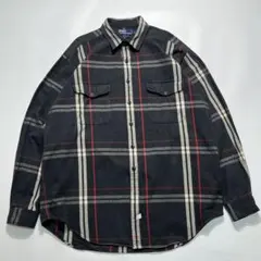 90s ラルフローレン ヘビーコットンシャツ XL 黒 猫目ボタン 8187B