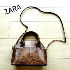 ZARA　ブラウン クロコダイル風 ショルダーバッグ