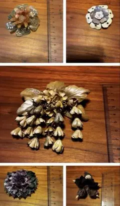 花モチーフ コサージュ（ブローチ）6点セット／ハンドメイド風／和装・舞台小物