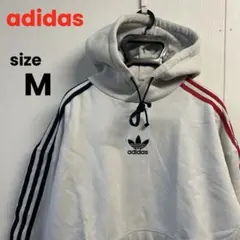 adidas アディダス 刺繍センターロゴ スウェット パーカー アシンメトリー