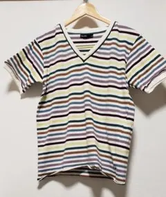 ⭐COMME ÇA COMMUNE VネックボーダーTシャツ Mサイズ マルチ