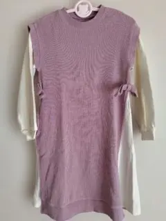 長袖　サイドリボンドッキングワンピース