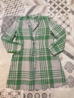 CRESCENT★麻100%グリーンチェックブラウスコート