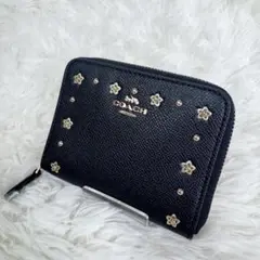 【新品】COACH ラウンドジップ 二つ折り財布 ブラック ゴールドスタッズ