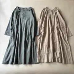 サマンサモスモス　リネンコットン　立体刺繍ワンピース　ギャザーワンピース　セット