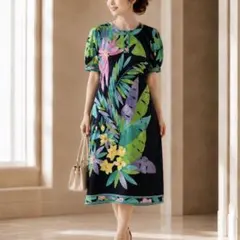 LEONARD FASHION 花柄 半袖ワンピース ネイビー - メルカリ