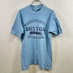 90s古着 フルーツオブザルーム シングルステッチ Tシャツ ボストン M 青