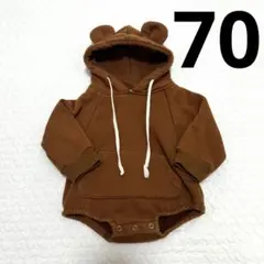 韓国子供服/クマ耳付き/フード/ロンパース/ ブラウン /サイズ70