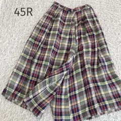 美品45R フォーティファイブアール　リネン ワイドパンツ　チェック　size3