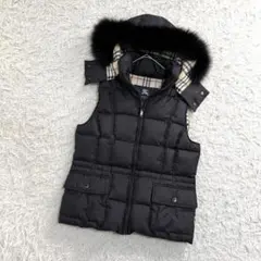 16984✨バーバリーロンドン フォックスファー ノバチェック ダウンベスト 黒