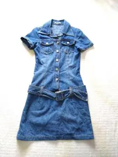 ヴィンテージ デニム ミニワンピース ウエストベルト y2k ストレッチ