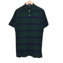 90s POLO ラルフローレン　ビンテージ半袖ボーダーポロシャツ　刺繍ロゴ　緑