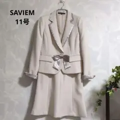 saviem サビエム ピンク入学式卒業式　ビジネス リボン付きスカートスーツ