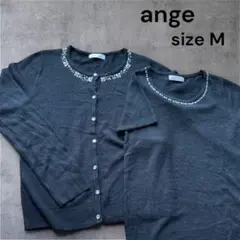 ange アンジュ アンサンブル ビーズ装飾 カーディガン＆半袖ニット M