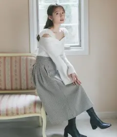 【新品未使用】tocco closet バックレースアップ千鳥柄フレアスカート