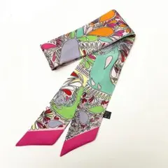 スカーフ バッグスカーフ ボタニカル柄 ピンク リボン ヘアアクセ 華やか