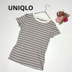 UNIQLO 985 ボーダー半袖Tシャツ M リブ カジュアル 白