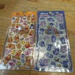 プチドロップステッカー　プーさん　スティッチ　2点セット