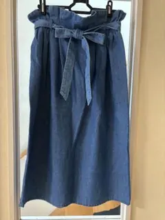 デニムロングスカート ウエストリボン付き
