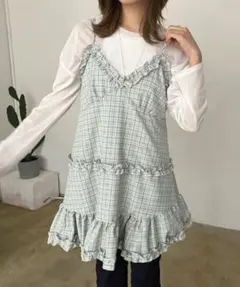 jewelobo フリル×コットンストライプビスチェディティールキャミチュニック