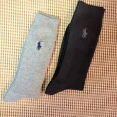 リブ編みクルーソックス グレー ブラック 2足セット2４〜2６