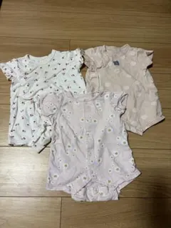 ロンパース3点セット（チェリー・水玉・花柄）　60 70