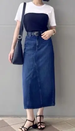 ユニクロ　デニムパネルロングスカート Blue　58　新品未使用品