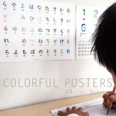 リビングに馴染むあいうえお表【カラフル知育ポスター】A4・5枚セットのサムネイル
