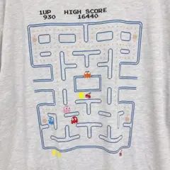 【L L】パックマン ４５周年 Ｔシャツ ライトグレー系 バックプリント　新品